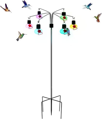 Solar Hummingbird Feeders for Outdoors Decorative Hummingbird Feeders Stand 6 Feeding Stations Never Leak Garden Decor Backyard,Gifts for Women Mom Red in Kuwait