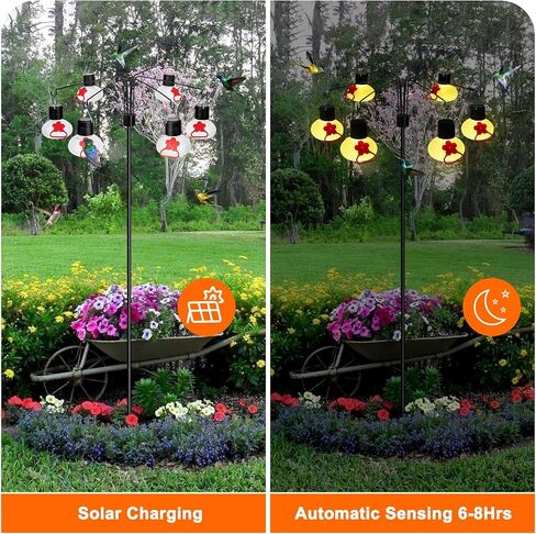 Solar Hummingbird Feeders for Outdoors Decorative Hummingbird Feeders Stand 6 Feeding Stations Never Leak Garden Decor Backyard,Gifts for Women Mom Red in Kuwait