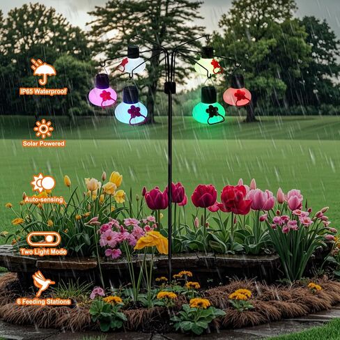 Solar Hummingbird Feeders for Outdoors Decorative Hummingbird Feeders Stand 6 Feeding Stations Never Leak Garden Decor Backyard,Gifts for Women Mom Red in Kuwait