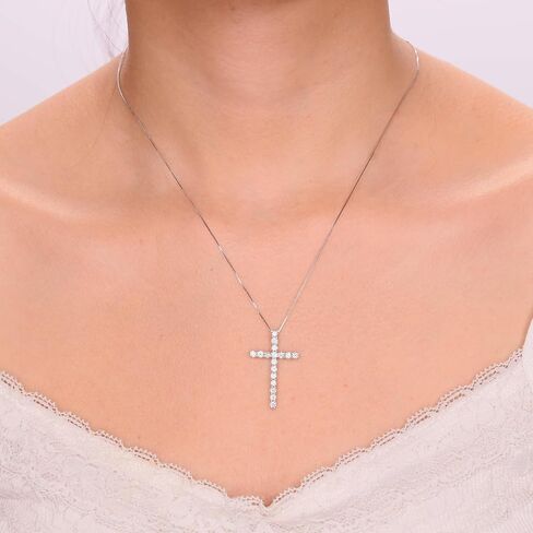 Lavari Jewelers 1/4 to 1 Carat Lab Grown Diamond Cross Pendant Necklace for Women in 10k White Gold on 18 Inch Chain (G-H, VS2-SI1, cttw) Spring Ring in Saudi Arabia