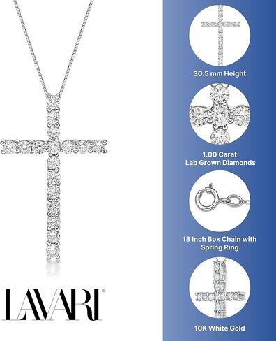 Lavari Jewelers 1/4 to 1 Carat Lab Grown Diamond Cross Pendant Necklace for Women in 10k White Gold on 18 Inch Chain (G-H, VS2-SI1, cttw) Spring Ring in Saudi Arabia