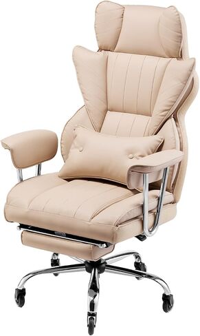 VEVOR Reclining Office Chair with Footrest, Heavy Duty PU Leather Wide Office Chair, Big and Tall Executive Office Chairs with Lumbar Support, Strong Metal Base Quiet Wheels, White in Saudi Arabia