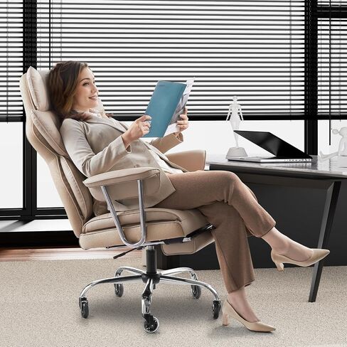 VEVOR Reclining Office Chair with Footrest, Heavy Duty PU Leather Wide Office Chair, Big and Tall Executive Office Chairs with Lumbar Support, Strong Metal Base Quiet Wheels, White in Saudi Arabia