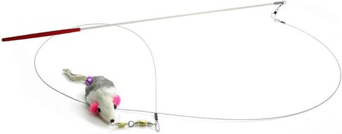 Kats'N Us Rabbit Fur Cat Toy Wand - Furry Mouse with Bell, Interactive Toy Mice for Cats, Cat Entertainment Wand Toy - Grey 2 Inch Mouse in Kuwait