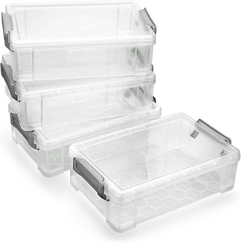 BTSKY 4 Pack Extra Large Plastic Pencil Box Stackable Translucent Clear Pencil Caase Crayon Box Set, Marker Organizer Art Supply Storage Organizer for Gel Pens Pencils Erasers Tape Markers etc(Grey) in Saudi Arabia