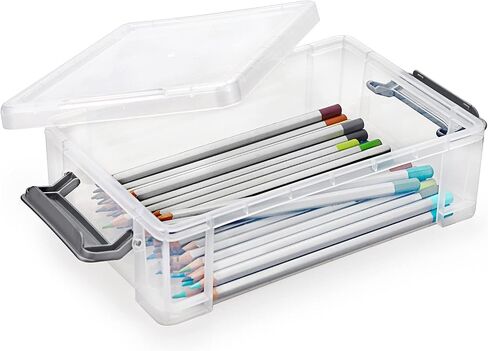 BTSKY 4 Pack Extra Large Plastic Pencil Box Stackable Translucent Clear Pencil Caase Crayon Box Set, Marker Organizer Art Supply Storage Organizer for Gel Pens Pencils Erasers Tape Markers etc(Grey) in Saudi Arabia