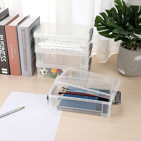 BTSKY 4 Pack Extra Large Plastic Pencil Box Stackable Translucent Clear Pencil Caase Crayon Box Set, Marker Organizer Art Supply Storage Organizer for Gel Pens Pencils Erasers Tape Markers etc(Grey) in Saudi Arabia