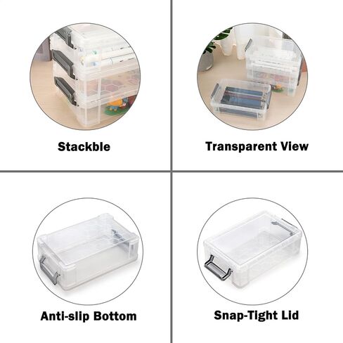 BTSKY 4 Pack Extra Large Plastic Pencil Box Stackable Translucent Clear Pencil Caase Crayon Box Set, Marker Organizer Art Supply Storage Organizer for Gel Pens Pencils Erasers Tape Markers etc(Grey) in Saudi Arabia