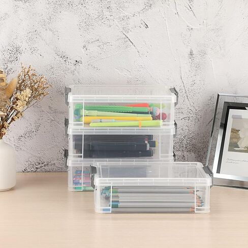 BTSKY 4 Pack Extra Large Plastic Pencil Box Stackable Translucent Clear Pencil Caase Crayon Box Set, Marker Organizer Art Supply Storage Organizer for Gel Pens Pencils Erasers Tape Markers etc(Grey) in Saudi Arabia