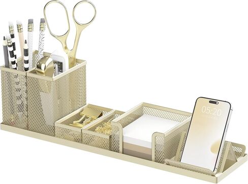 SUPEASY Pen Holder for Desk, 6 Piece Mesh Desk Organizer set, Desk Accessories for Office Organization with Mail Organizer, Letter Phone Holder, Sticky Notes Caddy Storage, Black in Saudi Arabia