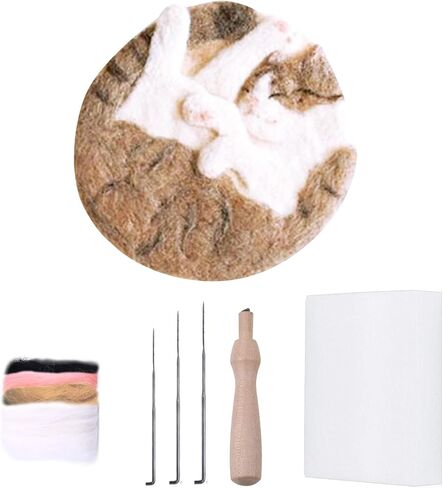 Magicaldiy Cat Needle Felting Kit for Beginner Starers, DIY Cat Wool Felt Coaster for Drinks, Cat Needle Felting Coaster Kit for DIY Art Craft (Black) in Saudi Arabia