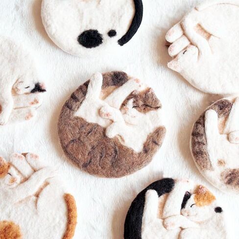 Magicaldiy Cat Needle Felting Kit for Beginner Starers, DIY Cat Wool Felt Coaster for Drinks, Cat Needle Felting Coaster Kit for DIY Art Craft (Black) in Saudi Arabia