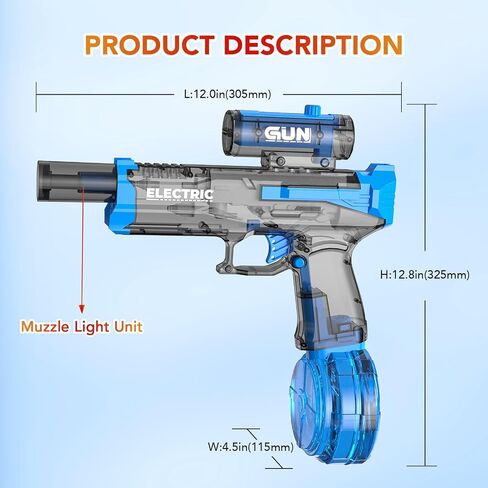 Electric Water Gun with Muzzle Light,Automatic Water Gun Blaster,Squirt Gun Range 23-32 FT,Outdoor Party Summer Water Shooting Game Toy with 2 Batteries,Ideal Watergun Easter Gift for Kids & Youths. in Saudi Arabia