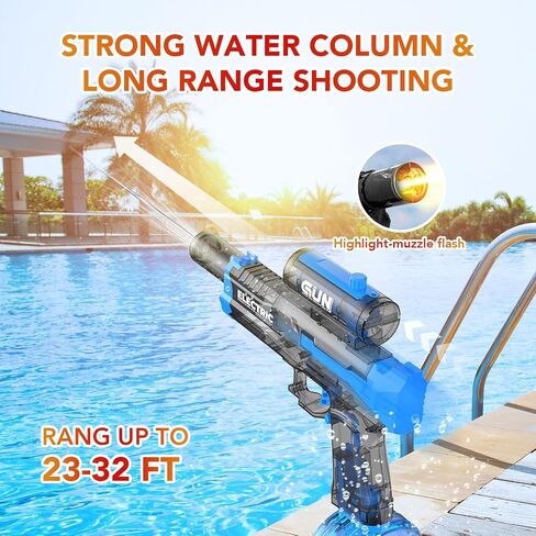 Electric Water Gun with Muzzle Light,Automatic Water Gun Blaster,Squirt Gun Range 23-32 FT,Outdoor Party Summer Water Shooting Game Toy with 2 Batteries,Ideal Watergun Easter Gift for Kids & Youths. in Saudi Arabia