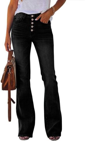 Koinshha Womens High Waisted Jeans Flare Stretch Boyfriend Casual Bootcut Denim Pants Army Green in Saudi Arabia