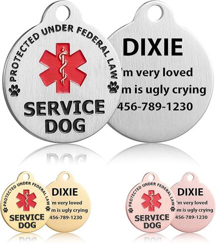 Custom Engraved Emotional Support Animal (ESA) and Service Dog & Cat ID Tag, Customized Info Engraved on Stainless Steel Tag for Therapy Pets, Personalized Laser Engraved Dog Collar Tag in Kuwait