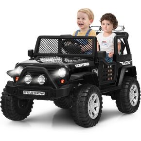 Costzon 2-Seater Ride on Truck, 12V Battery Powered Electric Vehicle w/Remote Control, 2 Speeds, Spring Suspension, LED Light, Horn, Music/ MP3, 2 Doors Open, Ride on Car for Kids (White)
