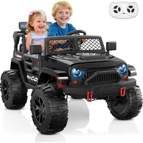 ANPABO 24V 2 Seater Ride on Toy Truck w/EVA Tires, 4X200W Motors, 4 Shock Absorbers, 2.4G Remote Control, Bluetooth Radio, LED Headlights & Searchlights, Electric Car for Kids 3-8, Black
