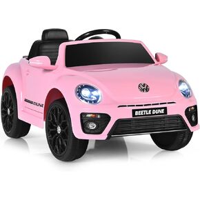 Costzon Ride on Car, 12V Licensed Volkswagen Beetle Battery Powered Vehicle w/Remote Control, Spring Suspension, Lights, USB, Horn, Music, 4 Wheeler for Boy Girl Gift, Electric Car for Kids, Pink in Saudi Arabia