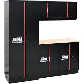 Combination Steel File Cabinet Storage Cabinet - BlackRed | Adjustable Door Panels, LED Lights, and Utility Access for Office Organization & Home Use