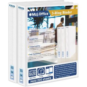 3 Ring Binder 1 inch, 2 Pack 1 Binders 3 Ring with Clear View Front Pocket, Holds 200 Sheets, Round Rings for US Letter Paper, School & Office Supplies.