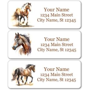 Personalized Return Address Labels - Wild Horses Design - 60-1000 Custom Self-Adhesive Stickers