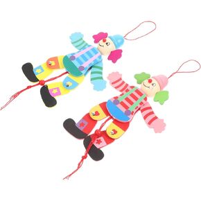 2Pcs Interactive Wood Clown Marionette Puppet for Adorable Puppet Show Prop to Enhance Parent Bonding and Finger Flexibility Creative and Design