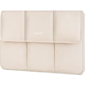 MOSISO 13-14 inch Laptop Case, 13.3 inch Puffy Laptop Sleeve Compatible with MacBook Air 13 13.6/Pro 13/Pro 14, HP Dell Lenovo, Vertical Rectangle Quilted Flap Computer Bag with Handle&Pockets, Sand