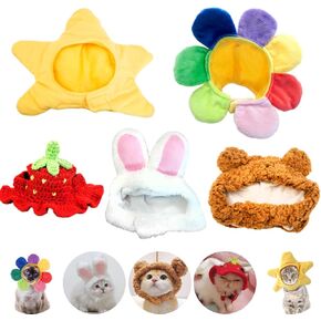 5 Pieces Cat Hat Adorable Cat Costume Outfit Bunny Hat with Ears Funny Mane Hat for Cats and Small Dogs Kitten Puppy Party Costume Accessory Headwear (Brown Bear-Flower-Starfish-Rabbit-Strawberry) in Kuwait