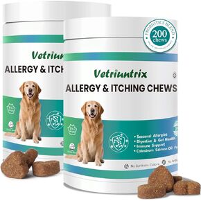Dog Allergy Relief Chews 120ct, Dogs Allergy Chews for Paw Licking Soothe Itchy Skin Coat Supplement Probiotics for Dogs with Omega-3 Colostrum Astragalus Root to Immune Supplement