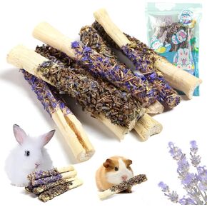 Abizoo Sweet Bamboo Rabbit Chew Sticks Treats and Toys 8Pcs Natural Hay with Forget-Me-Not Lavender for Guinea Pig Chinchilla Dental Care