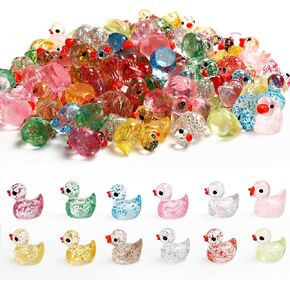 100pcs ميني راتنج البط بطة مضيئة ملتات صغيرة من البط في الشخصيات الداكنة الداكنة الداكنة لحديقة الحوض ديكور ديكور ديي هدايا الحرف الحزب تفضل الألعاب
