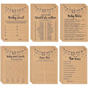 Baby Shower Games Bundle for 50 Guests, Baby Word Search, Guess The Baby Food, Name Race, Baby Shower Would She Rather, Wishs for Baby, Baby Trivia Party Game