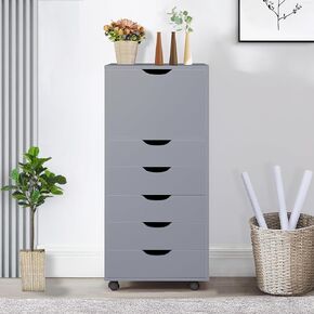 Naomi Home 5 Drawer Office Storage File Cabinet, Under Desk Storage File Cabinets for Home Office Organization Filing Cabinet with Wheels, Printer Stand with Storage, 180 lbs Capacity - Brown Oak