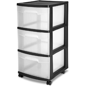 Storage Drawer, 3 Drawer Slim Plastic Storage Cart with Clear Pull Out Drawers (Black)