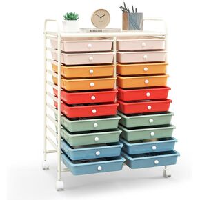 Happygrill 20-Drawer Organizer Cart Tools, Mobile Utility Storage Cart with Removable Drawers & Lockable Wheels, Rolling Storage Cart with wheels for Home Office School (Rainbow)