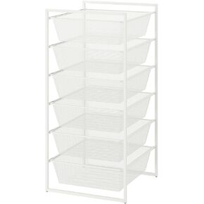 Mesh Drawer Storage System with 6 Tiers, White Metal Frame, 19.625W x 20.125D x 41H inches