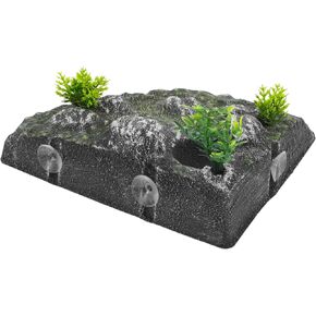 Turtle Basking Platform with Climbing Ramp Natural Resting Terrace for Reptiles Aquarium Decor Floating Island with Hiding for Tortoises and Aquatic Pets
