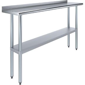 14" x 60" Utility Prep Table | NSF Certified - Stainless Steel Work Table with Galvanized Undershelf with 1.5" Backsplash (14"x60")
