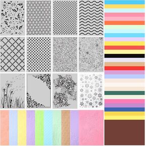 Mumufy 12 Pcs Embossing Folders for Card Making Embossing with 60 Sheets Colored Cardstock Bulk 30 Assorted Color Plastic Paper Card Making Kit for Scrapbook Photo Album DIY Craft