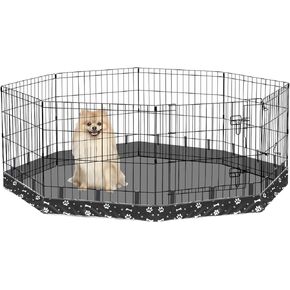 Dog Playpen Bottom Pad for 24" Metal Octagon 8-Panel Pet Pen | Waterproof Reusable Dog Training Mat | Design with Elastic Buckle Connections (Note: Playpen Not Included) (Black)