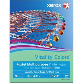 Xerox® Vitality Colors™ Pastel Plus Color Multi-Use Printer & Copy Paper, 1 Ream, Green, Letter (8.5" x 11"), 500 Sheets Per Ream, 24 Lb, 30% Recycled