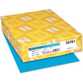 Neenah Paper Exact Brights Paper, 20 lb Bond Weight, 8.5 x 11, Bright Blue, 500/Ream