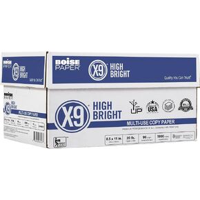 Boise® X-9® High Bright Multipurpose Copy Paper, Letter Paper Size, 108 (Euro)/96 (US) Brightness, 20 Lb, White, 500 Sheets Per Ream, Case Of 10 Reams