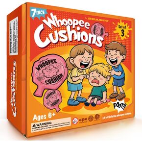 DEANCO Whoopie Cushion 3 Pack - Three 7 inch Self-Inflating Whoopee Cusions Premium Rubber for Louder Fart Sound, Gag Gifts for Kids and Adults, April Fools Pranks