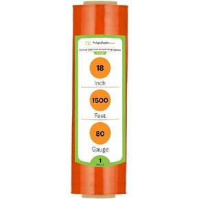 PSBM Orange Cast Stretch Wrap, 1 Pack, 18 Inch x 1500 Feet, 80 Gauge, Plastic Cling Dark Color Hand Stretch Film Rolls for Packaging Moving Packing Pallets