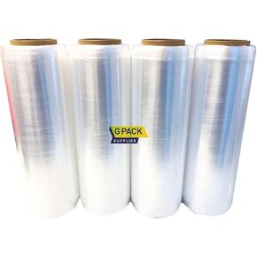 Gpack Pre Stretch wrap Film 15" x 1500' Pre stretched Plastic film with Folded Edge, Clear Hand Pre-Stretched Wrap Film 8.6 micron Shrink Wrap Film Plastic Pallet Wrap 4 Rolls Pack