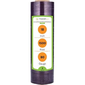 PSBM Purple Cast Stretch Wrap, 1 Pack, 18 Inch x 1500 Feet, 80 Gauge, Plastic Cling Dark Color Hand Stretch Film Rolls for Packaging Moving Packing Pallets