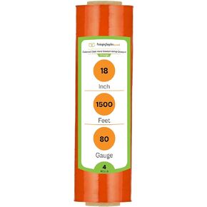 PSBM Orange Cast Stretch Wrap, 4 Pack, 18 Inch x 1500 Feet, 80 Gauge, Dark/Opaque Hand Stretch Film Rolls for Packaging Moving Packing Pallets