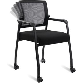 Mesh Guest Reception Chair No Wheels, Arm Chair with Ergonomic Lumbar Support and Thickened Seats Cushion, Waiting Room Chairs for Office School Church Lobby Conference, Black, 8 Pack
